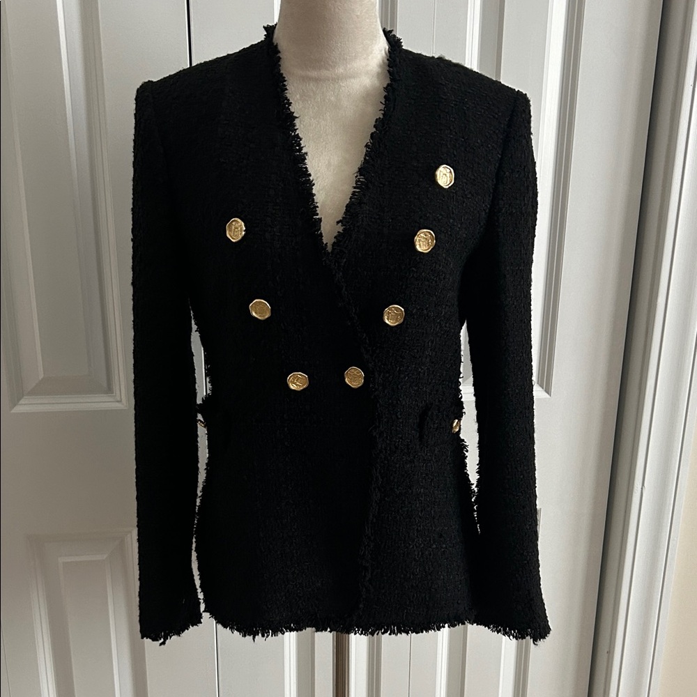 Zara Black Tweed Blazer with Gold Buttons